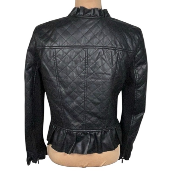 French Connection Brishen PU Frill Edge Faux Leather Biker Jacket Small - Picture 6 of 11